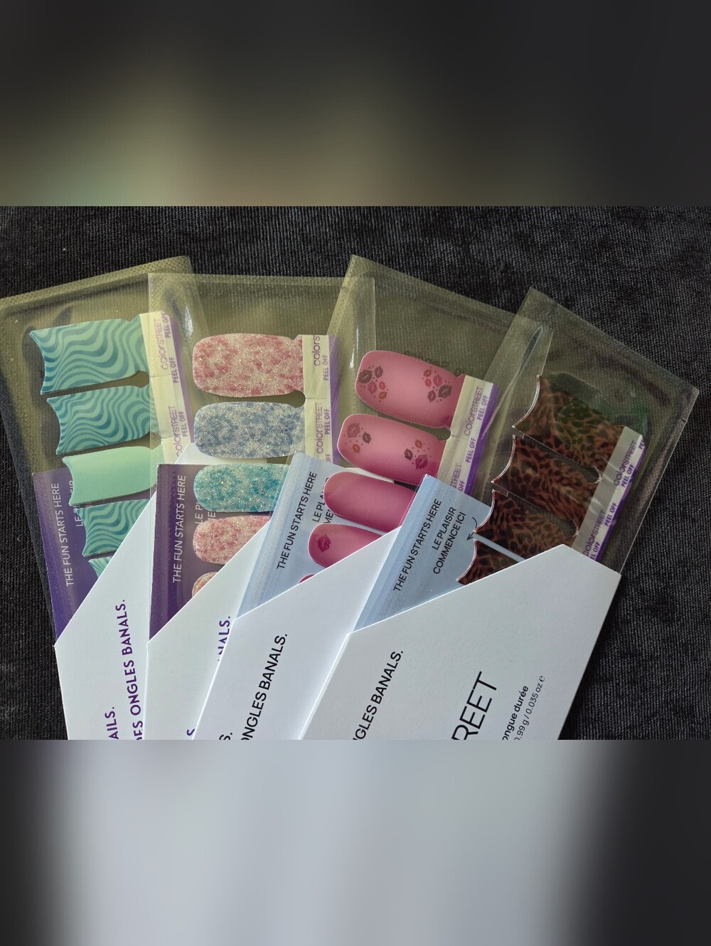 Color Street Nail Strips Variety Pack - Teal, Tie Dye, Lips, Leopard